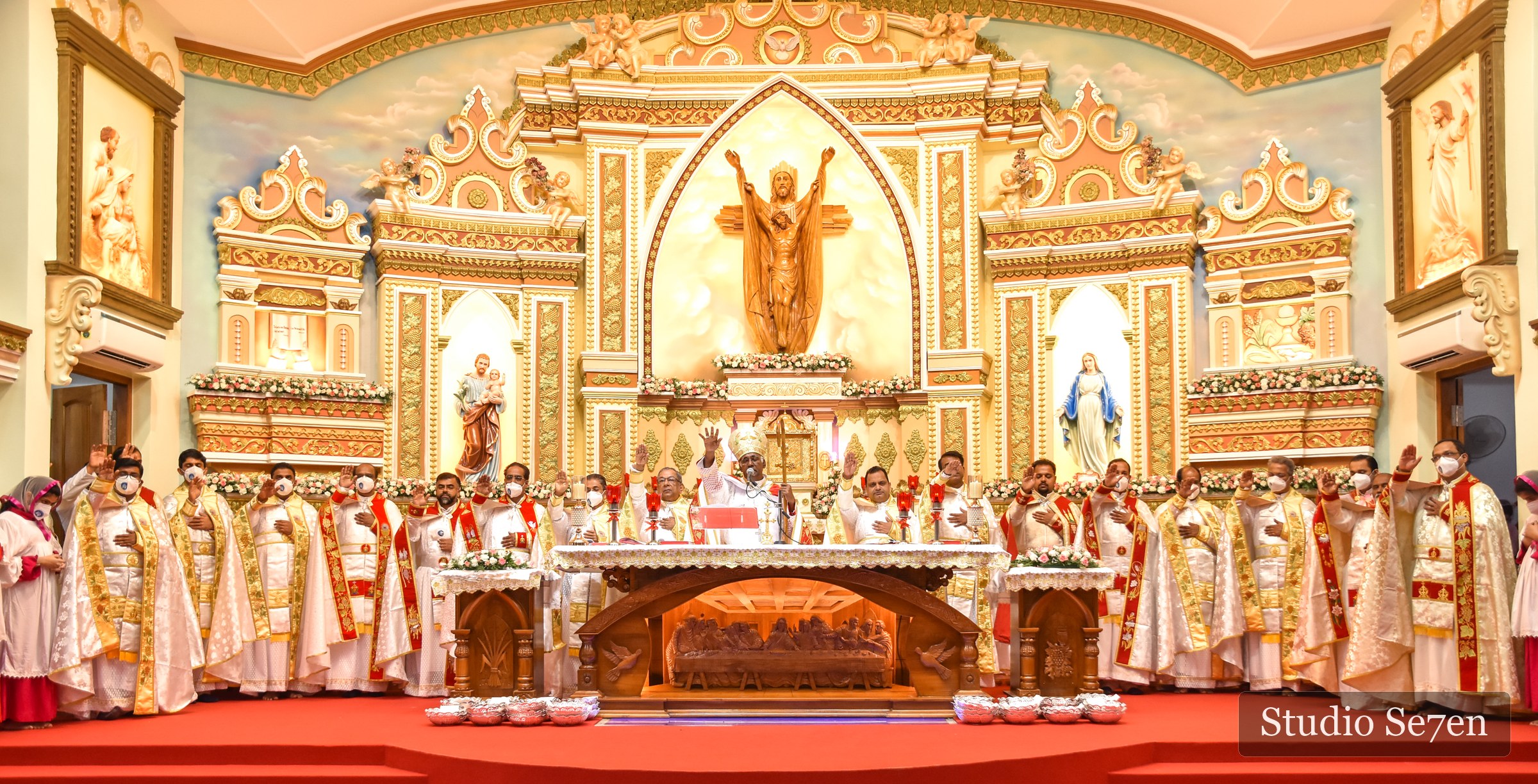 Clergy assembled before the altar after the church consecration